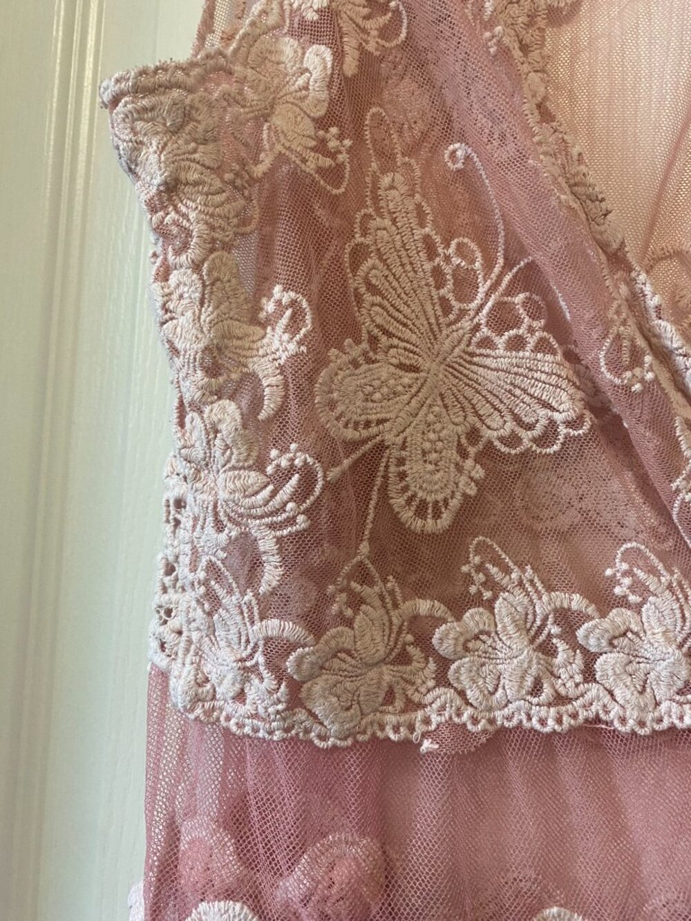 Origami by Vivien Pink Lace Butterfly Embroidered Sheer Duster Vest - Picture 3 of 11